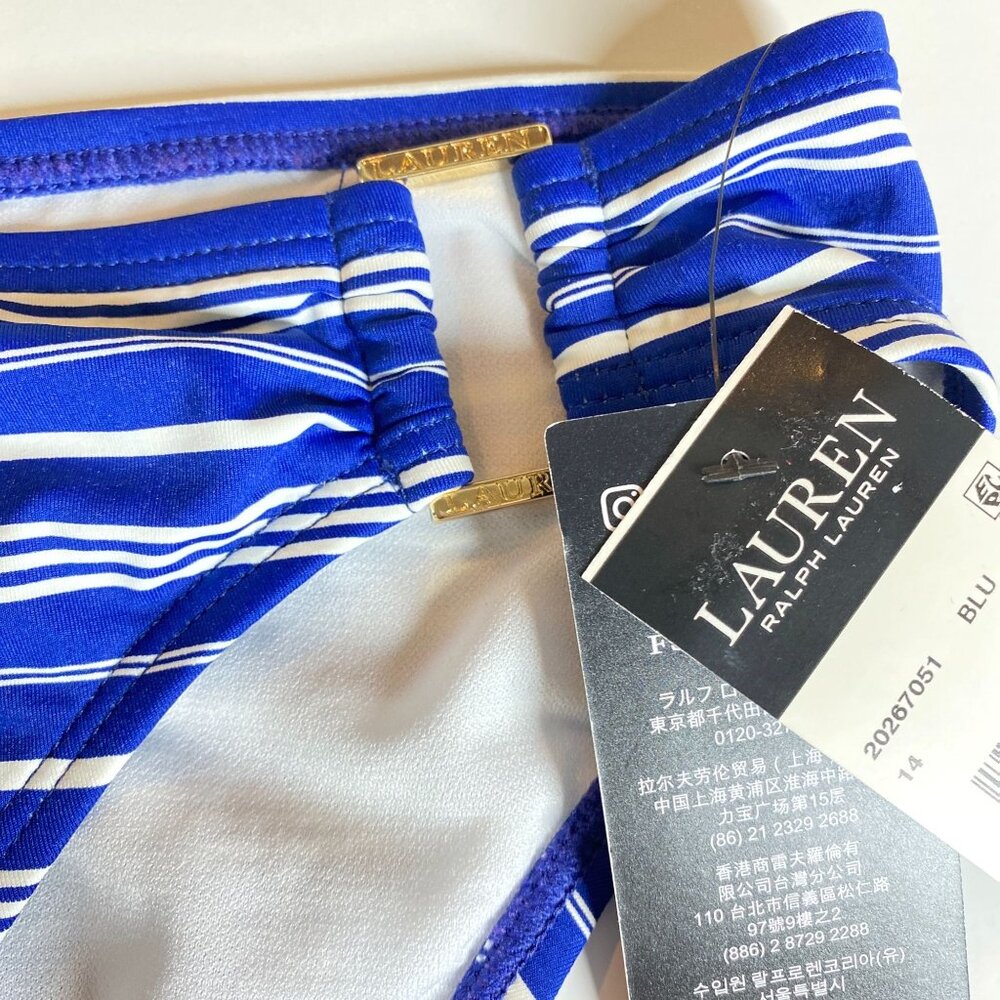 Lauren Ralph Lauren Women's Striped Blue and White Bikini Bottom, Size 14 - Picture 3 of 9